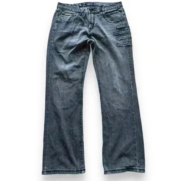 LRG Make Jeans Not War Y2K vintage embroidered jeans wide legs W32 grey - Picture 1 of 11